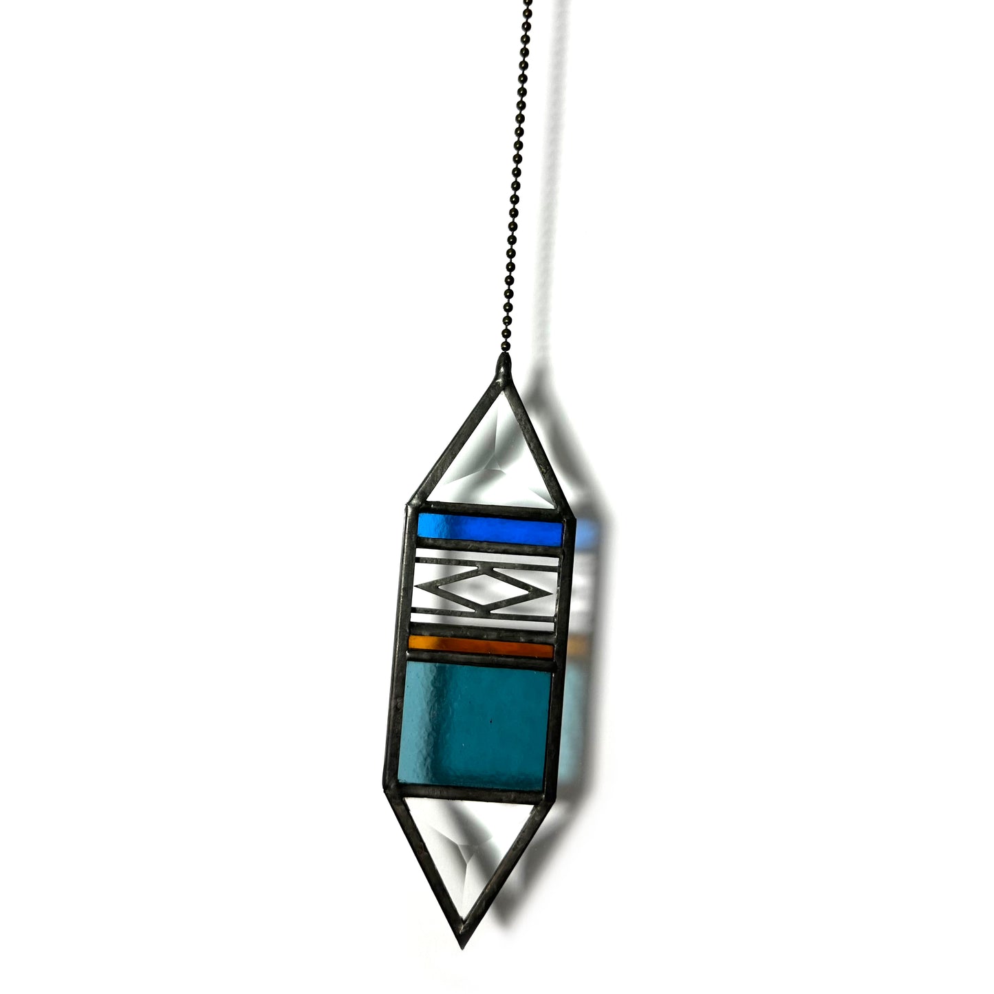 Small Sea Blue/Dark Amber Trigon Suncatcher